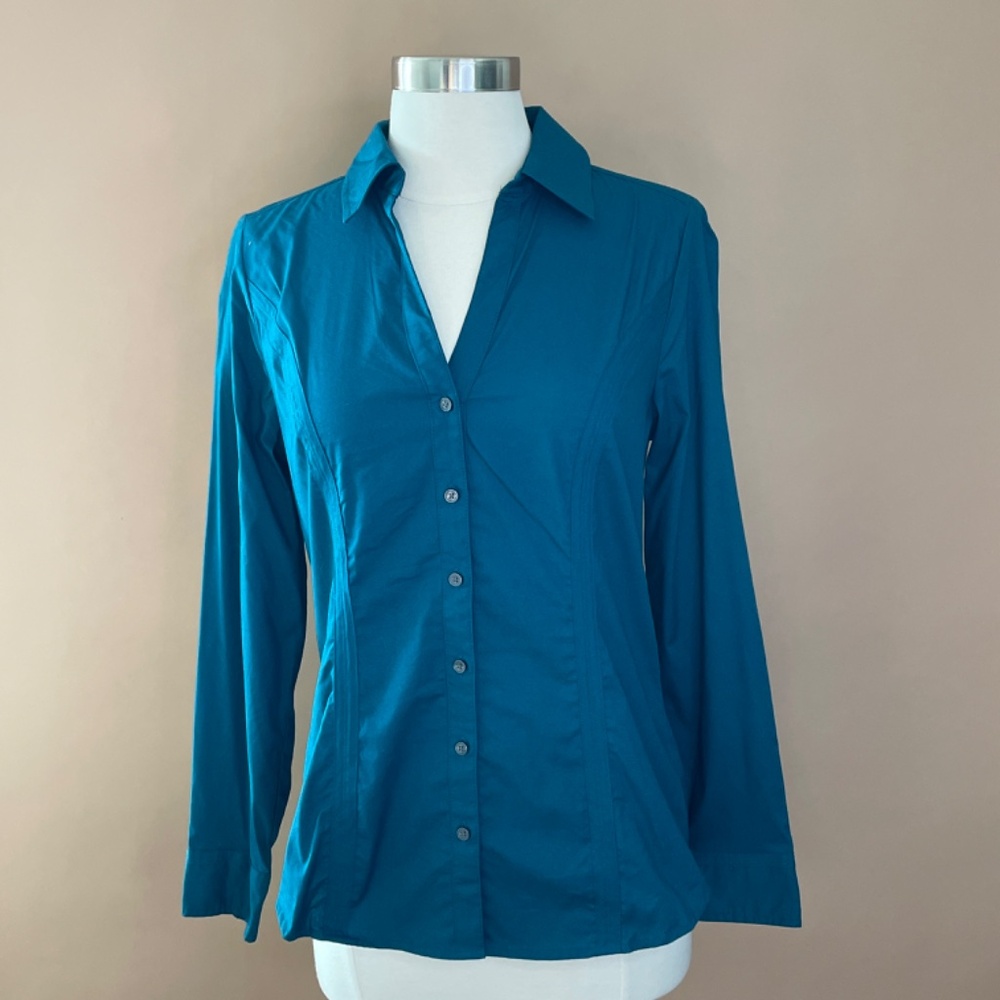 Express The Essential Shirt Teal Button Down Top - Small